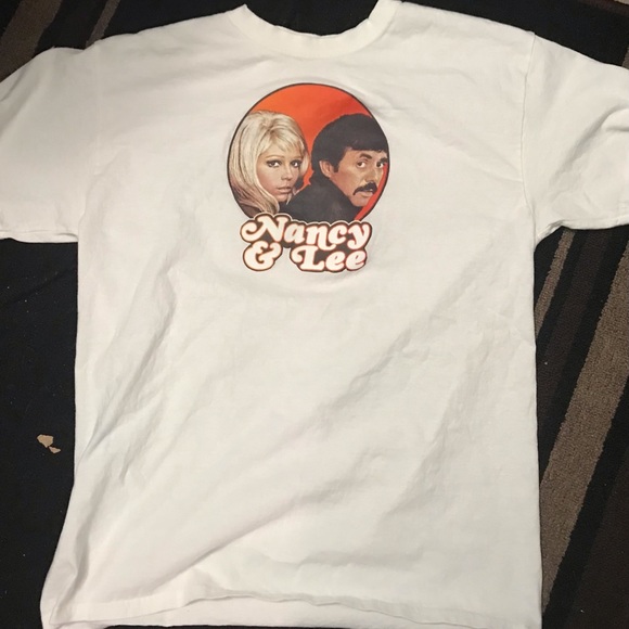 Mens Large White Short Sleeve Nancy Sinatra and Lee Hazlewood Logo Tee Shirt - Picture 2 of 3